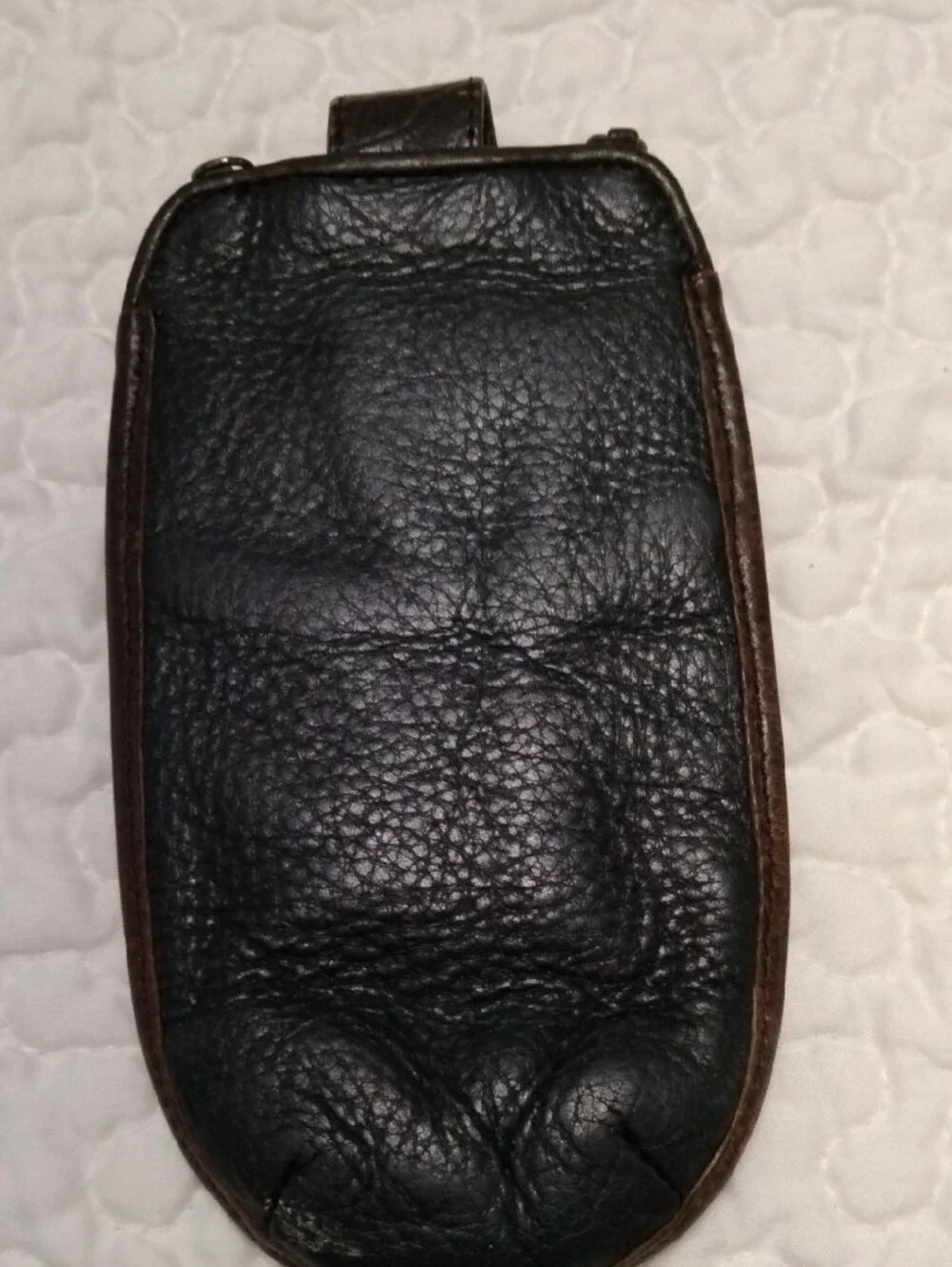 Brown Leather Men's Pouch with Heart Snap